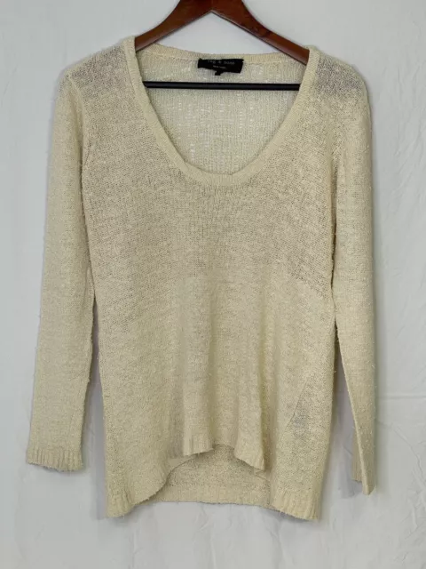 RAG & BONE Ivory Sweater Size Medium Open Knit Scoop Neck Long Sleeve Pullover