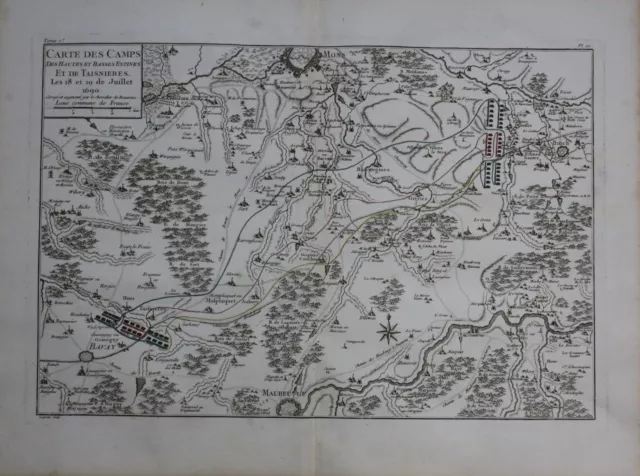 1760 - Maubeuge Mons Bavay Frameries Binche Map Carte Gravure sur Cuivre Gravure