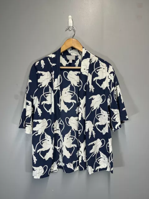 PURE Collection Blue Leaf Kimono Jacket 100% Silk Size 8 10