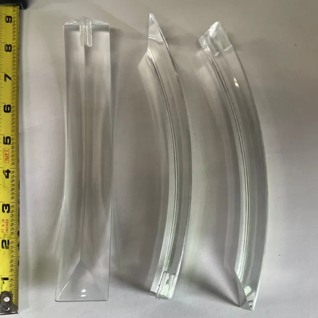 3 Pc Curved Acrylic Lucite Vintage 8" Chandelier Triangle Prisms Beveled (clear)