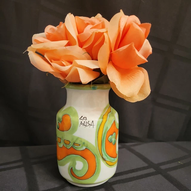 La Musa Signed Italian Pottery Small Vase 5" X 11" Handpainted Xmas Gift
