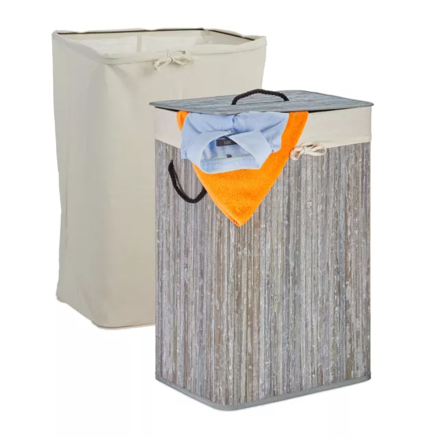 Panier linge en bambou, Corbeille lessive et couvercle, rectangle