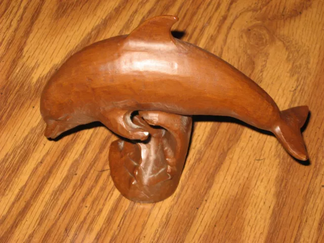 Vintage Wood Carved Dolphin 5 Inch's Tall Statue Beautiful By Red Mill Mfg.