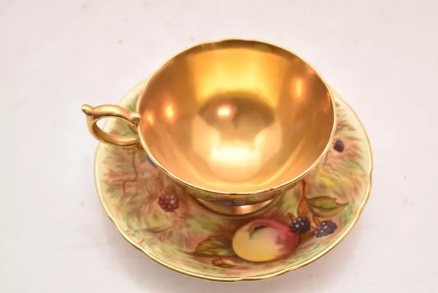 Lovely Vintage Aynsley Fruit Orchard Gold Cup & Saucer Signed N Brunt 3