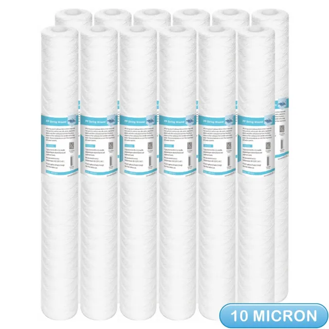 12 Pack 10 Micron 20" x 2.5" String Wound Whole House Fine Sediment Water Filter