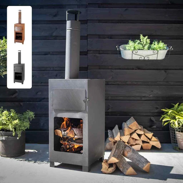 Esschert Design Terrassenofen mit Pizzaofen Gartenofen Kamin Schwarz/Braun Essch