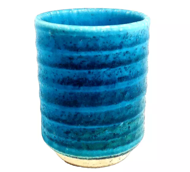 Blue Green Art Vase Handmade Plant Cup Matte Slip Glaze Potter Mark 4" x 3"