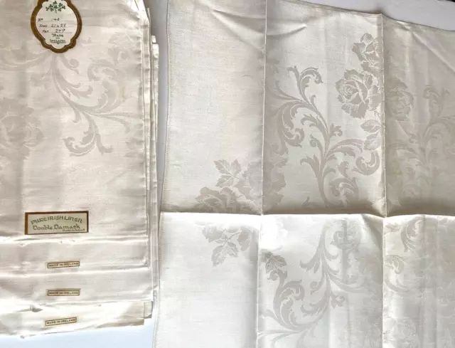 PURE IRISH LINEN DOUBLE DAMASK Made in Ireland SET of (11) IVORY NAPKINS 22" NOS