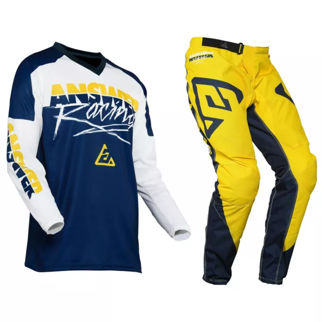 Youth Motocross Set Answer Syncron Trikot Hosen - Pro Glo Gelb Blau Weiß