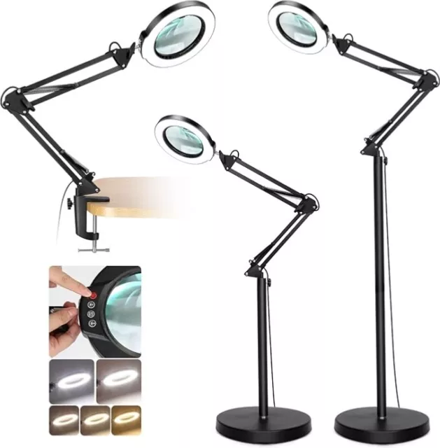 5x Magnifying Glass with Light and Stand, Krstlv LED 5 Color Modes, Stepless Dim