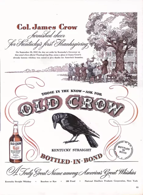 Vintage Print Ad 1947 Old Crow Kentucky Straight Whiskey Bottled in Bond