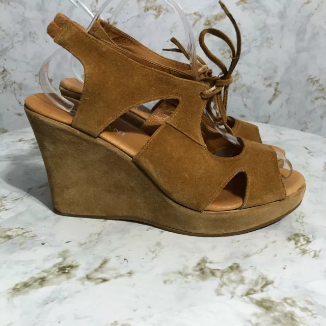 Cordani Calzature 40 Womens Sz 9 Shoes Brown Suede Lace Up Wedge Platform Sandal