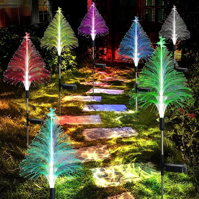 Solar Powered LED Christmas Tree Stake Light Outdoor Yard Garden Pathway Lamps