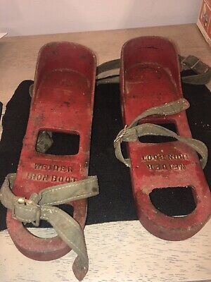 Antique Joe Weider Iron Boots Red Metal Canvas Straps Weighlifting