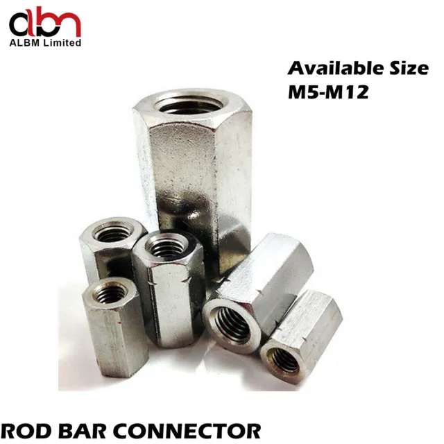 Rod Bar Hex Studding Connector Long Nuts Stainless Steel M5 M6 M8 M10 M12