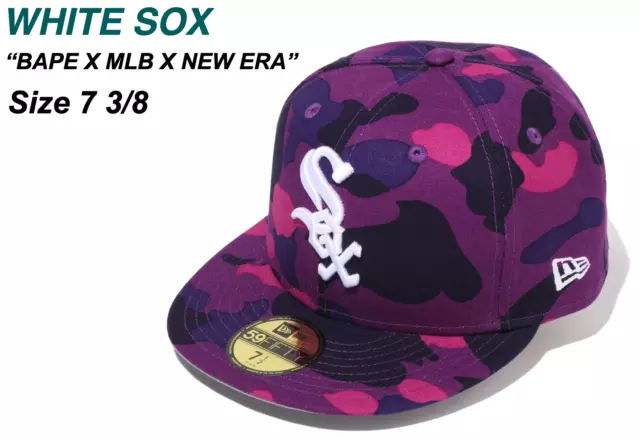 BAPE A Bathing Ape New Era White Sox Cap MLB Purple Camo 59fifty Size 7 3/8