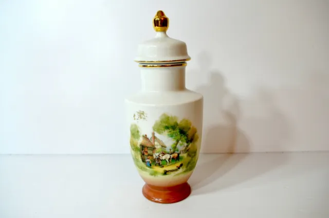 Sanbo of Spain Porcelain Hand Painted Lidded Vase Urn With Gold Trim