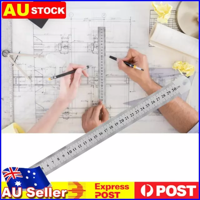 Stainless Steel Metal Straight Ruler Double Sided Measuring Tool (300mm)