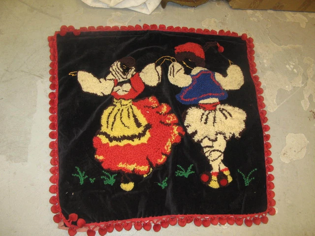 Tapiz bordado con punzón enganchado arte popular vintage con respaldo étnico 36"" x 36