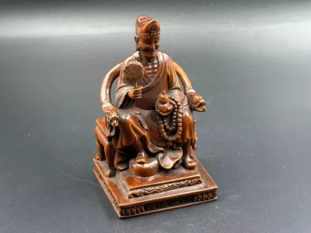Chinese Antique Wooden Boxwood Carved Exquisite Ji Gong Buddha Statues Sculpture