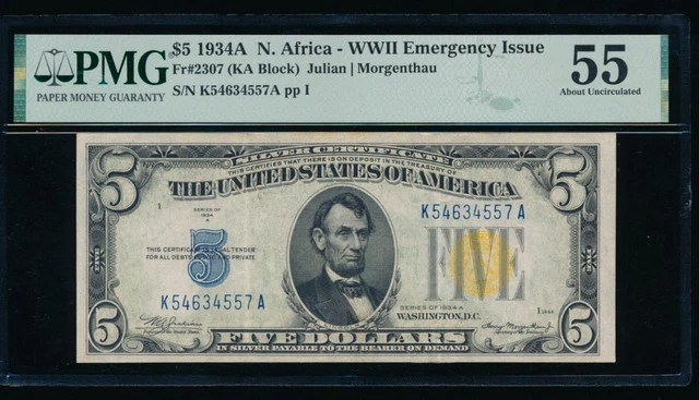 AC $5 1934A North Africa PMG 55 Fr 2307