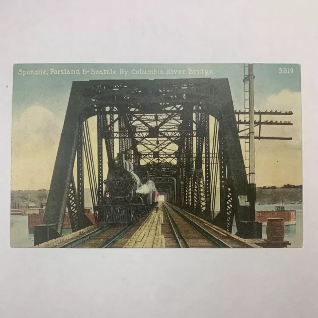 Postcard Oregon Spokane Columbia Bridge Portland Seattle Train Railroad 1910s