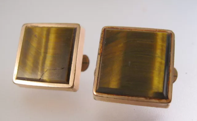 Antique Victorian 1885 Signed MT. HOPE Tiger's Eye Rose Gold-Filled Cufflinks