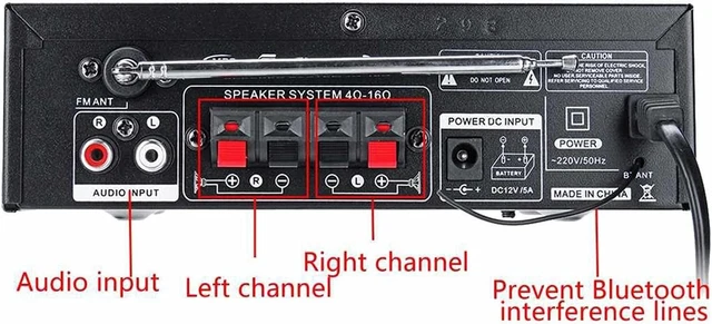 Etlephe Amplificateur Audio HiFi Stéréo Bluetooth 5.0, 12V 220V 600W 2 Canaux FM 3