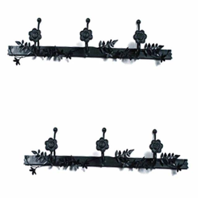 Decorative Triple Hook Black Rose Wrought Iron Pack of 2 | Renovator's Supply