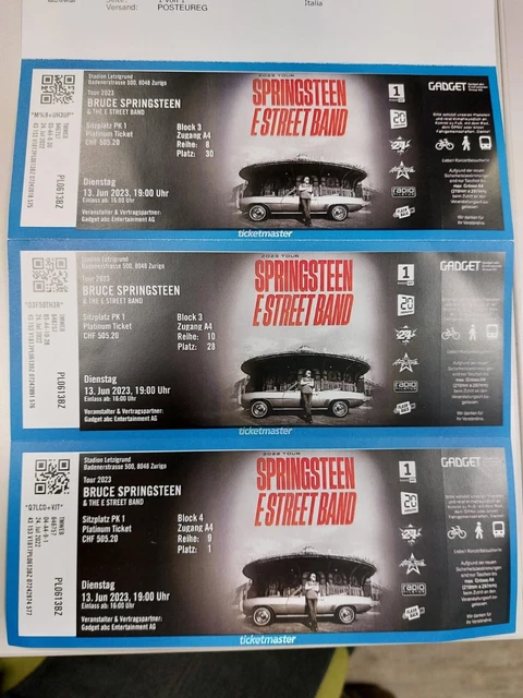 3 biglietti concerto Bruce Springsteen Zurigo giugno 2023