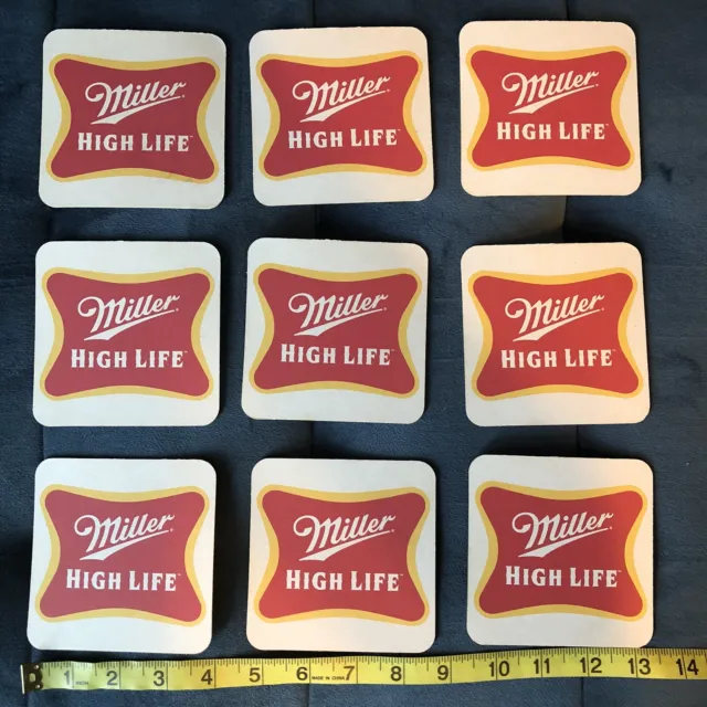 Set of 9 Vintage Miller High Life Cardboard Coasters 4” X 4” Lot of 9