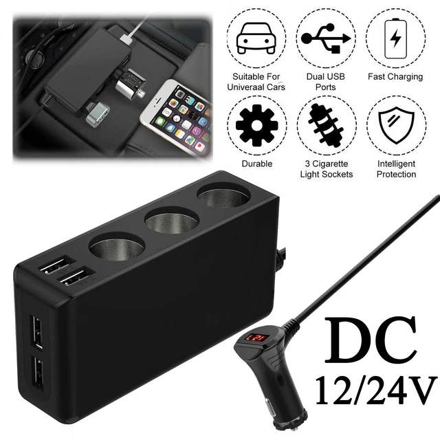 Profi Auto Ladegerät KFZ Verteiler Zigarettenanzünder Adapter 4 USB 3Fach 12/24V