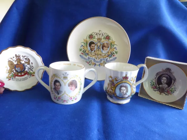 Royal Commemorative China Mugs/Dishes, 5 pieces. Diana etc Job Lot