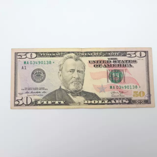 2013 Fifty Dollar $50 Bill Federal Reserve Star Note Boston Paper Money