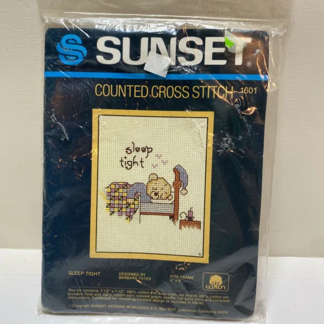 Sunset Counted Cross Stitch Kit VINTAGE 1984 "Sleep Tight”  1601 NIP