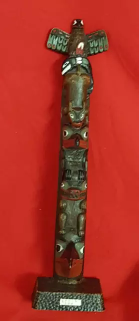 BOMA 14" Painted Totem Pole. West Coast.  7+ Animal Characters. Hand Painted