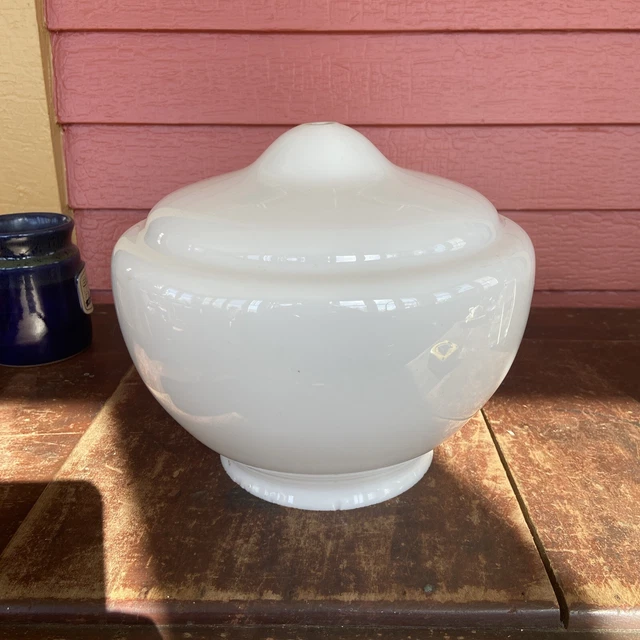 VINTAGE WHITE ART Deco Schoolhouse Milk Glass Opal Lamp Shade 6" Fitter