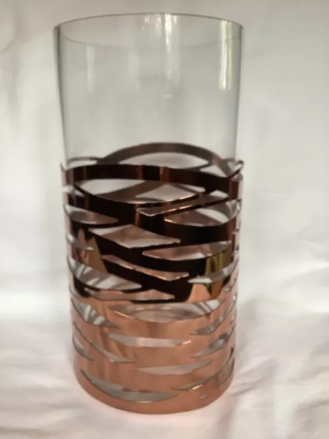 Large 2 Pc. Stelton 14” Metal Copper Tangle Centerpiece Vase Glass Danish Modern