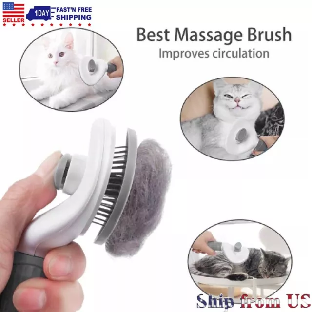 Pet Hair Remover Dog Cat Comb Grooming Massage Deshedding Self Cleaning Brush ,