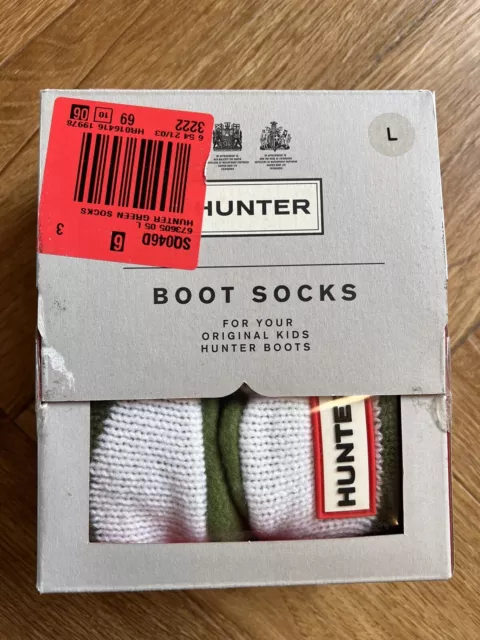 HUNTER KIDS WELLY BOOT SOCKS GREEN - SIZE KIDS / L 13-2 New