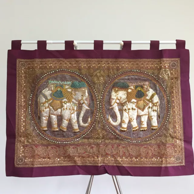 wall hanging tapestry kalaga thai burmese vintage embroidered sequin 2 elephant