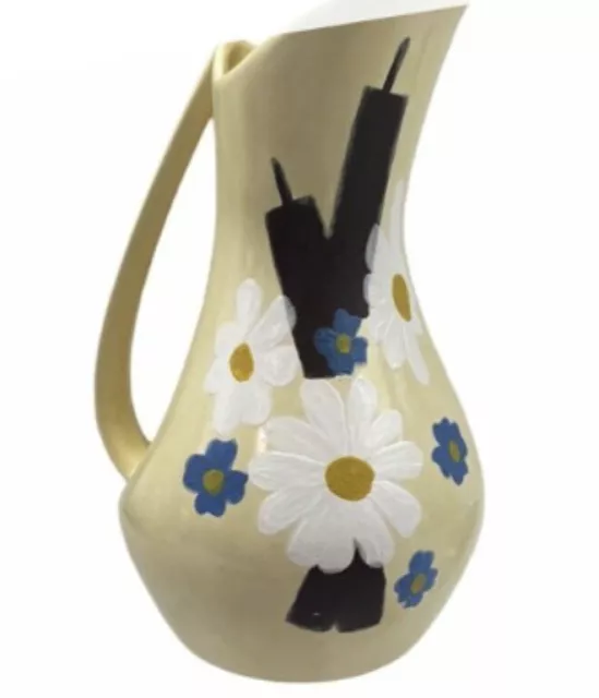 VTG Ceramic Hand Painted Pitcher Farmhouse Cottage Decor Daisies & Cattails 1972