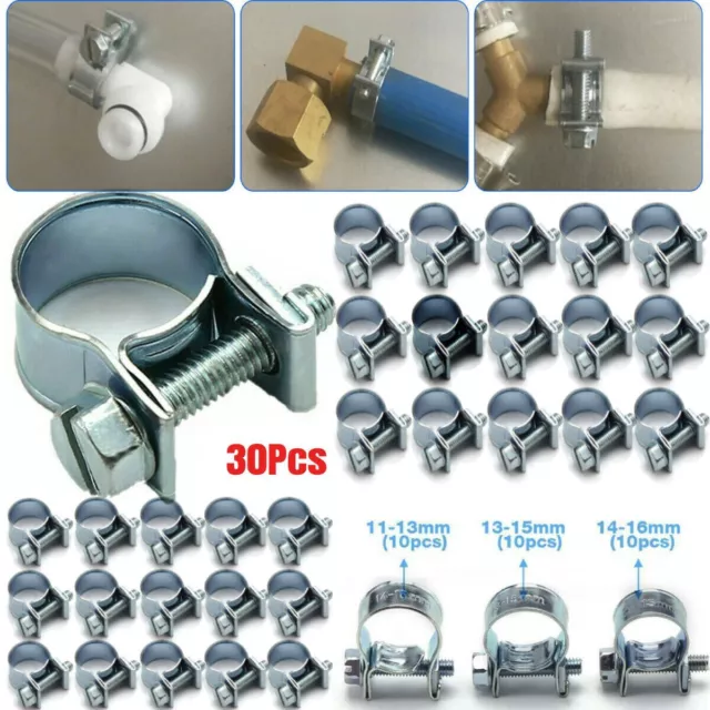 30 Pcs 1/4" 5/16" 3/8" Fuel Injection Gas Line Hose Clamps Clip Pipe Clamp US