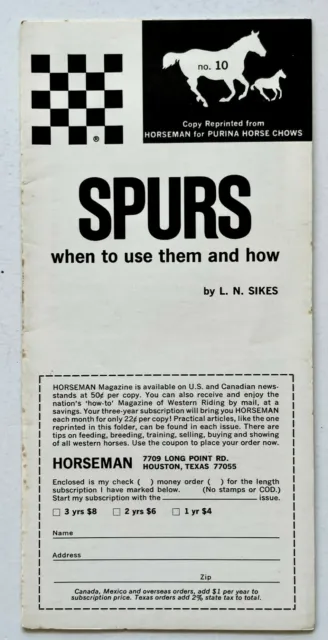 1967 How To Use Spurs VTG Texas Horseman Brochure Purina Chows No 10 LN Sikes TX