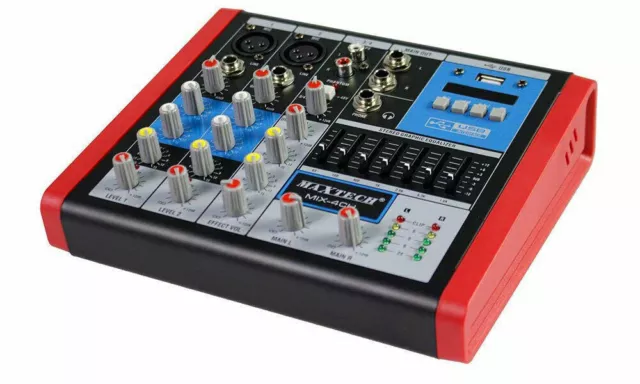 Mixer audio 4ch equalizzatore 2 ingressi mic xlr phantom usb Mp3 display mix-4ch