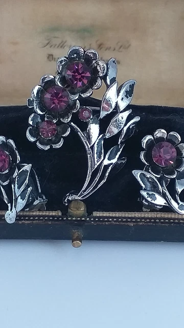 Ensemble De Bijoux Vintage Limoges France - Broche + Boucles D'oreilles - Occasion