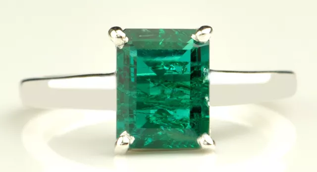 925 Sterling Silver Rectangle Cut 1.40Ct Natural Green Emerald Solitaire Ring