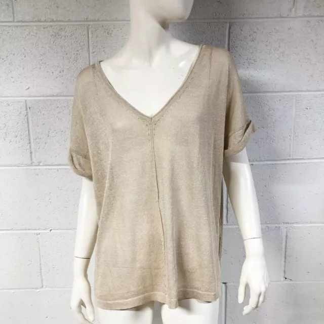 Womens Barneys New York Oatmeal Linen Blend Knit Top Size L Large