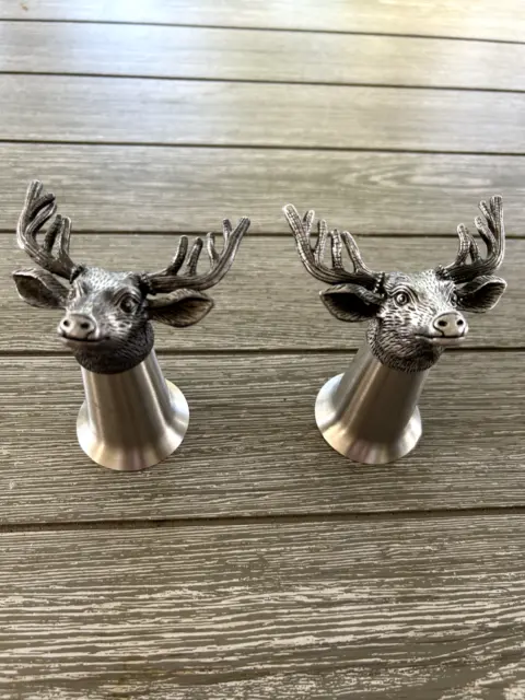 VTG Set of 2  JAGERMEISTER Buck Stag Deer Elk Head Shot Glasses  Pewter 3.5 "