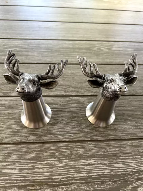 VTG Set of 2  JAGERMEISTER Buck Stag Deer Elk Head Shot Glasses  Pewter 3.5 "